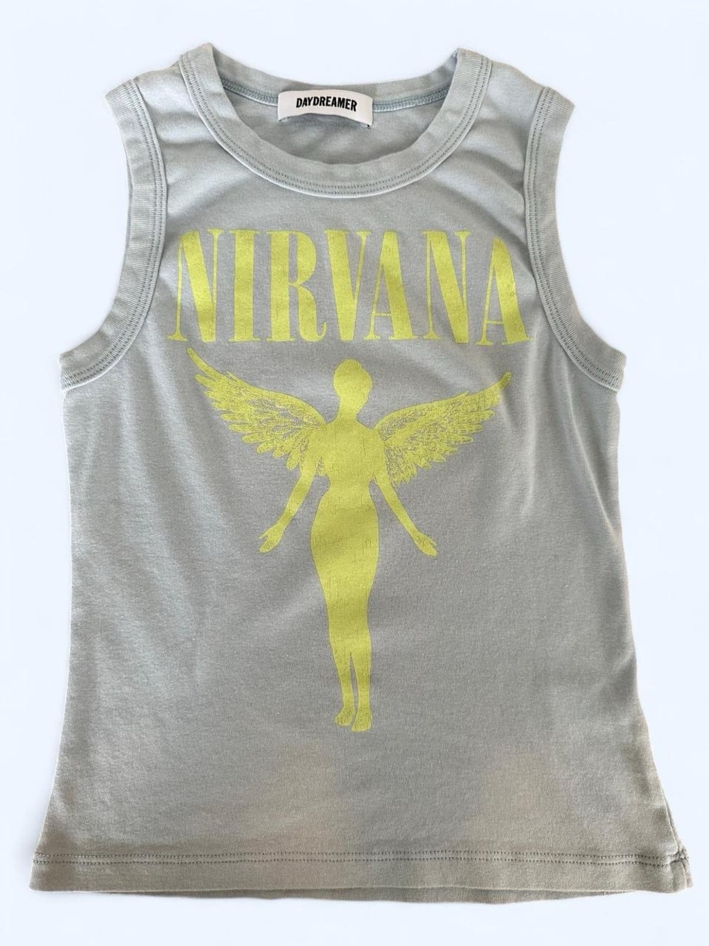 Daydreamer LA Nirvana Graphic Tank Top - Light Blue with Yellow XS